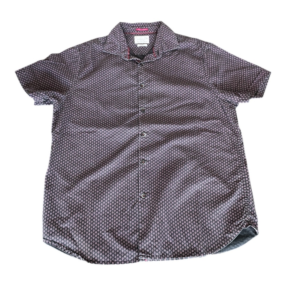 Men’s Cactus Man Navy & Purple Flower Short Sleeve Button Down Shirt - Size L